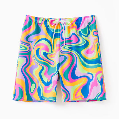 Matching Family swimsuits.   Colorful Tie-Dye Print Swim Trunks or Halter ( two-Piece Bikini)