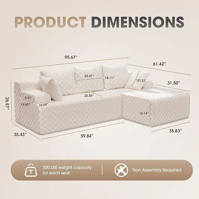 Modular L-Shaped 3-Seat Sectional | Memory Foam with Deep Seating with Storage Module| Living Room Sofa