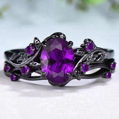 Charming Couple Rings.  Romantic Womens Purple Rhinestones CZ Rings Set.  Trendy Mens Stainless Steel Celtic Dragon Rings  for Weddings, Engagements and Occasions