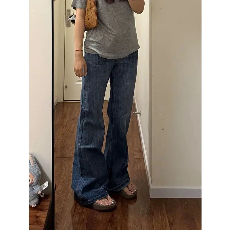 Loose,  Wide Leg Bell Bottoms,  Jeans for Girls/ Women with a  Low Wais t Tapered Pants,  Cotton Denim,  Vintage American Style for Fall Collection