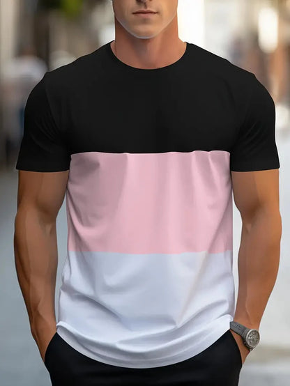 Summer fashion for  men.   Colorful,  geometric print pattern, leisure,  loose, street fitness,  high quality leisure men's T-shirt.  Nice FATHERS DAY choice!!!