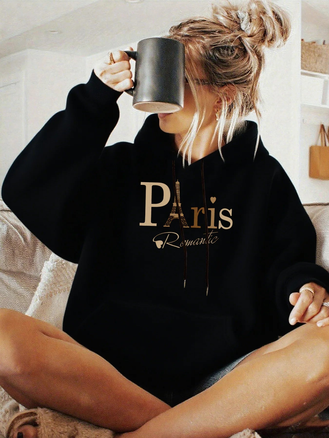 Women's autumn and winter loose casual comfortable letter printed,  thick, long sleeved,  round neck hoodie pullover