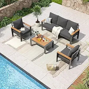 Aluminum Patio Furniture Set 7 Seats, Oversized Outdoor Sectional with Washable Thick Cushions, Coffee Table and Waterproof Covers