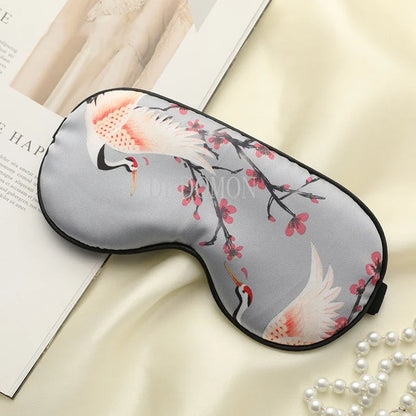 Silk Sleeping Eye Mask Cover For Women /Men.   Printed  Eyepatch,  Crane Blindfold,  Portable Sleep Night Mask,  Relax with Soft Eye Pad,