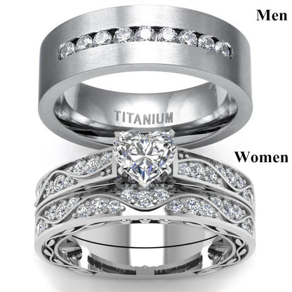 Fashion Couple Rings Men's CZ Stainless Steel Ring, Womens  Heart Cut Crystal Rhinestones Ring Set Wedding  Annniversary, Engagement Jewelry