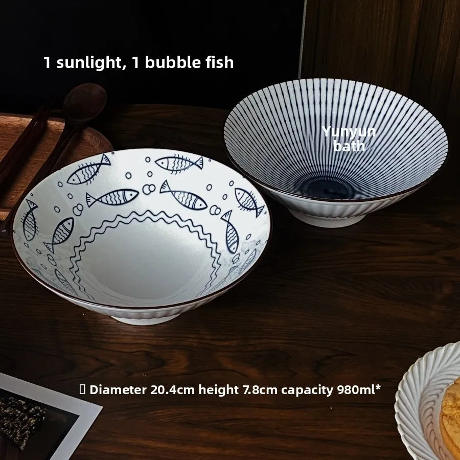 Large Size Hand-Painted Japanese Bowl for Soup,  Ramen, Etc.