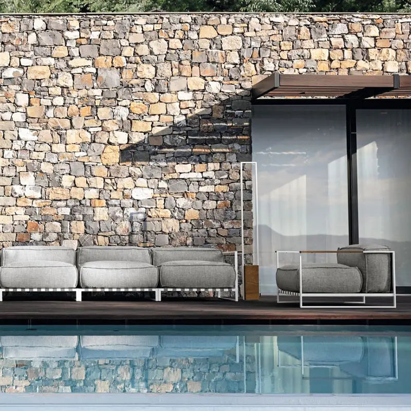 Metal Balcony Furniture Set, Mediterranean Luxury Home, Leisure Terrace Furniture with Cushions for Garden.  Availability From Army Green, Less BLACK, even LESS Blue. Not much time left on this outdoor grouping
