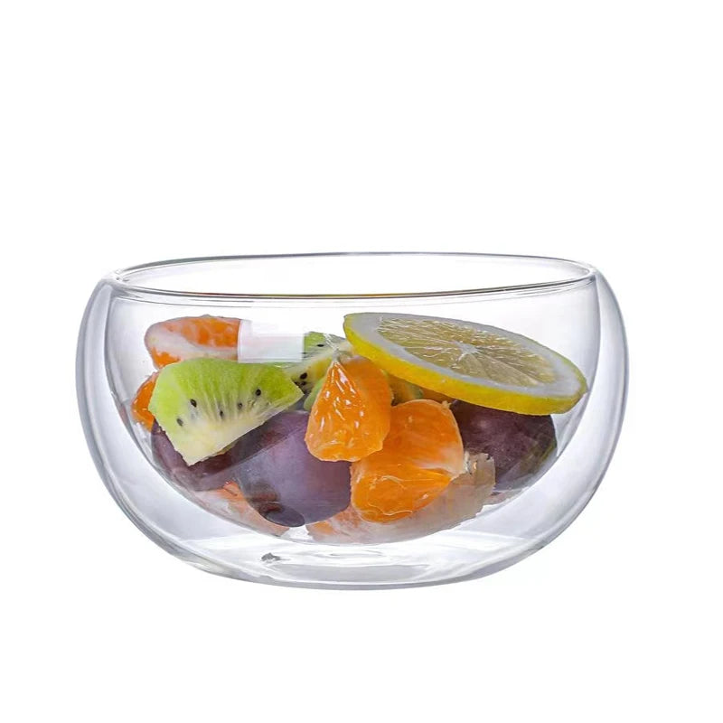 YWDL 300/500ml Clear Double Layer Glass Bowl Heat-resistant Fruit Salad Bowl  Kitchen Glassware For Soup Cereal Dessert Bowls