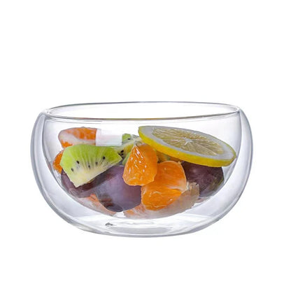 YWDL 300/500ml Clear Double Layer Glass Bowl Heat-resistant Fruit Salad Bowl  Kitchen Glassware For Soup Cereal Dessert Bowls