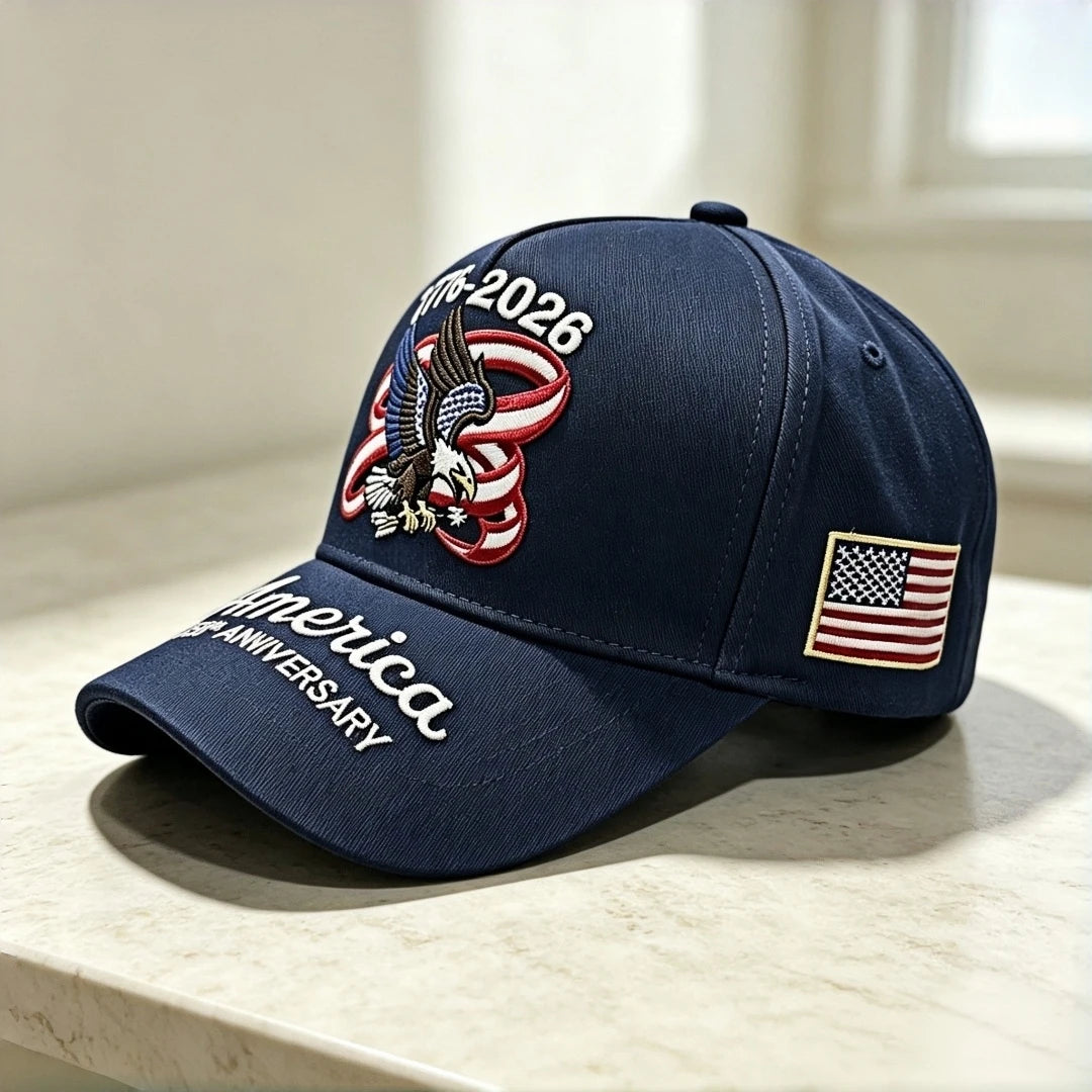 250th Anniversary of the United States 1776 - 2026 Bald Eag " Ribbon Embroidered " Baseball Cap Patriotic Flag Adjustable Casual O Ring