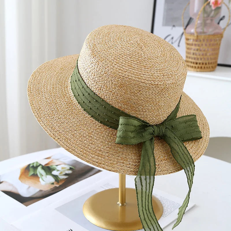 Womens  Summer  " Sweet Bucket " Hat.  Breathable,  Sun Hat with  Elegant Flat Top, Bowknot, Casual