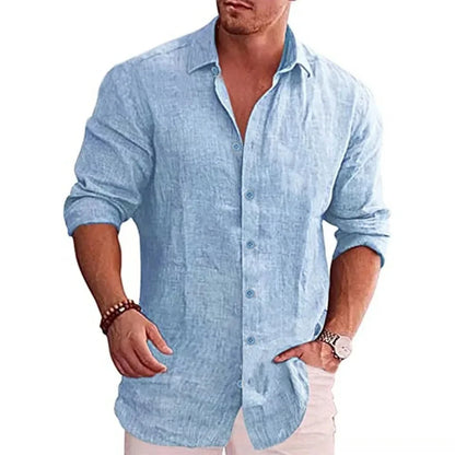 Cotton /Linen Autumn Men's Long Sleeve Shirt, Solid Colors, Casual Style,  Plus Sizes also