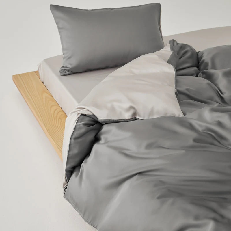 Simple 100% Lyocell Bedding Set,  Solid Colors,  Soft,  Skin-friendly Queen Duvet Cover Set with Sheets  of Natural Plant Fibre on Duvet Cover