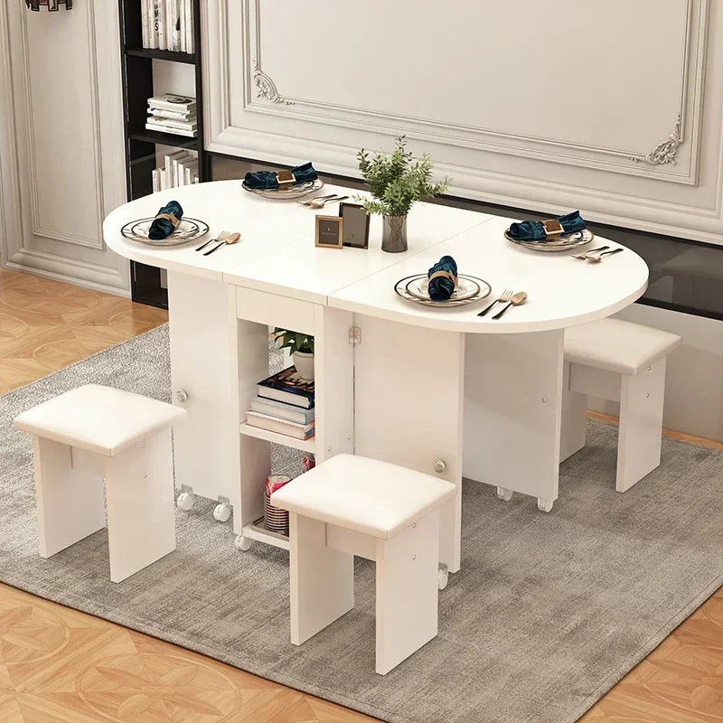 The household folding dining table is mobile and extensive and the is multi-functional