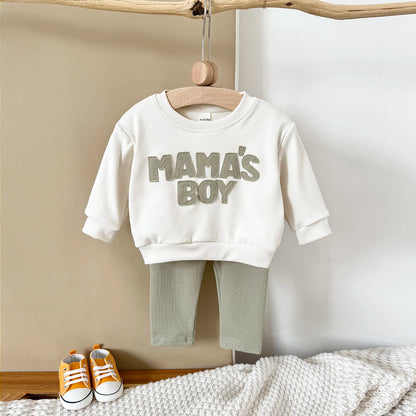 2025 Baby Boy Clothes MAMA'S BOY Sets,  Fall Outfit with  Sweatshirt Top  and Pants.  2Pcs Long Sleeve Winter Warm Infant Suit
