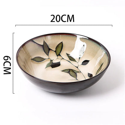Japanese rural ceramic tableware Vine leaf soup bowl Lamian Noodles bowls Hot vegetable bowls Cover and pour rice bowl bowl set