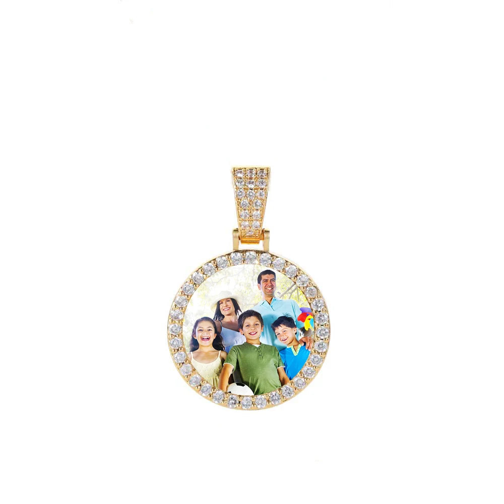 Hip Hop Jewelry Bling CZ Memorial Picture Frames Necklace Personalization Photo Custom 26/35/45/68.5MM Circle Medallions Pendant