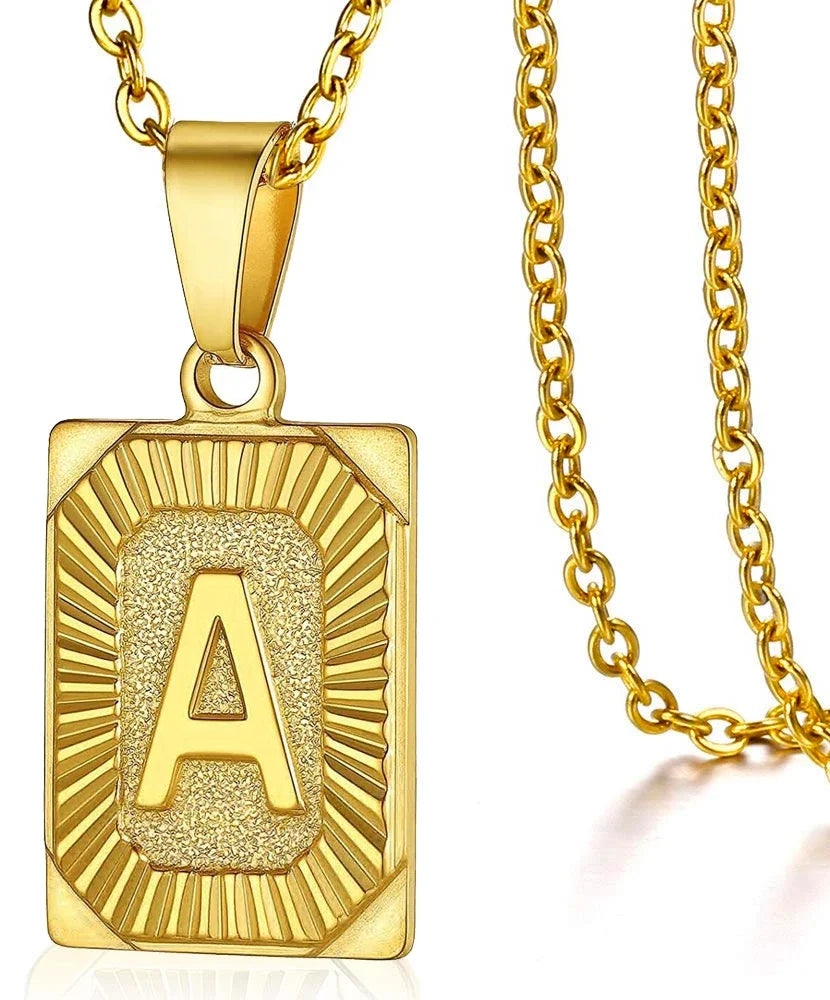 Initial Pendant Necklace for Women/MEN.  Simple Stainless Steel Cuba Link Charm.  Letter Square Neckla Jewelry 
MATHCING  Giftts