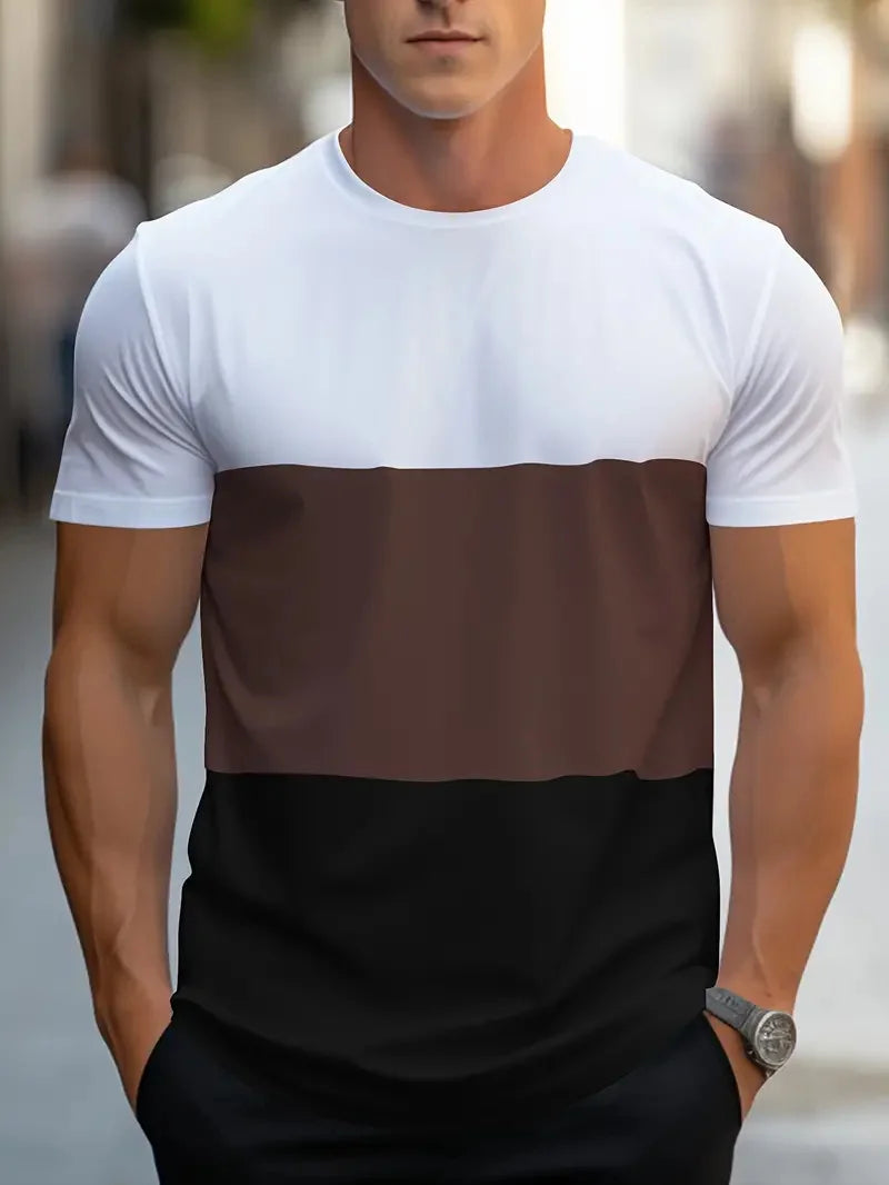 Summer fashion for  men.   Colorful,  geometric print pattern, leisure,  loose, street fitness,  high quality leisure men's T-shirt.  Nice FATHERS DAY choice!!!