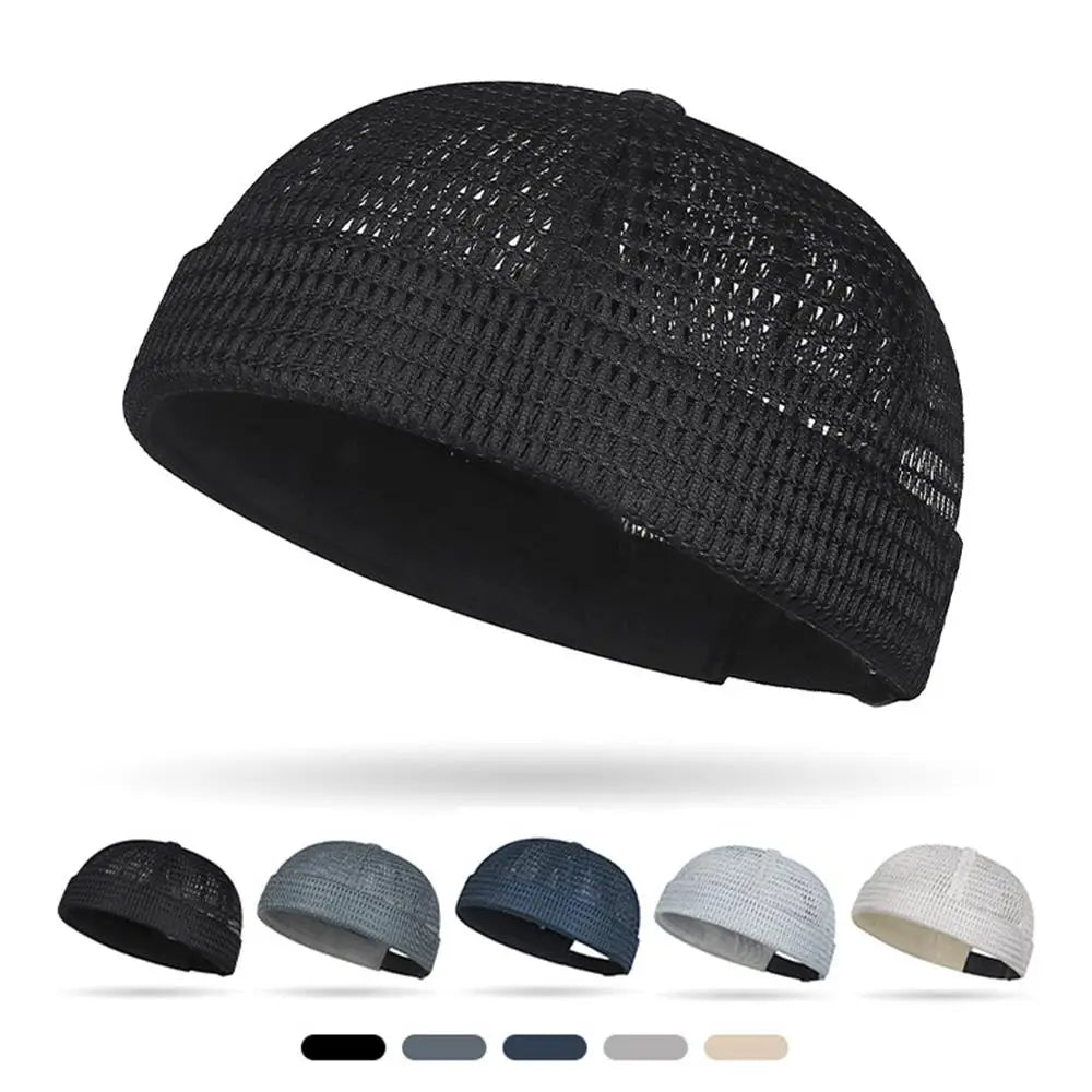 New Mesh Breathable Brimless Melon Skin Hat for  Summer.   Ultra-Light,  Adjustable Docker Beanie Hat,  ONLY DARK GREY and BLACK are Available.