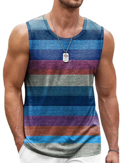 Retro Striped Graphic Tank Tops For Men. Casual Summer Sleeveless 3D Printed Vest,  Loose Crew Neck Quick Dry Sports Tees.  10 different Stripe Choices.  Lots of size choices also.