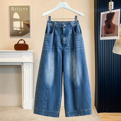 Loose American Style of Denim,  Seven-Five Point Pants,  Womens Summer 2026 Light Blue Small Size Straight Leg,  Slimming Casual Eight-Point  Pant.