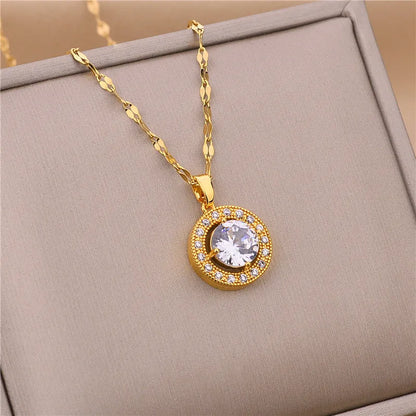 New In Light Luxury Zircon Crystal Stainless Steel Necklaces For Women. Sweet Female Clavicle Chain Jewelry.  Nice for everyday wear. Maybe nice for MOTHER/DAUGHTER Gift