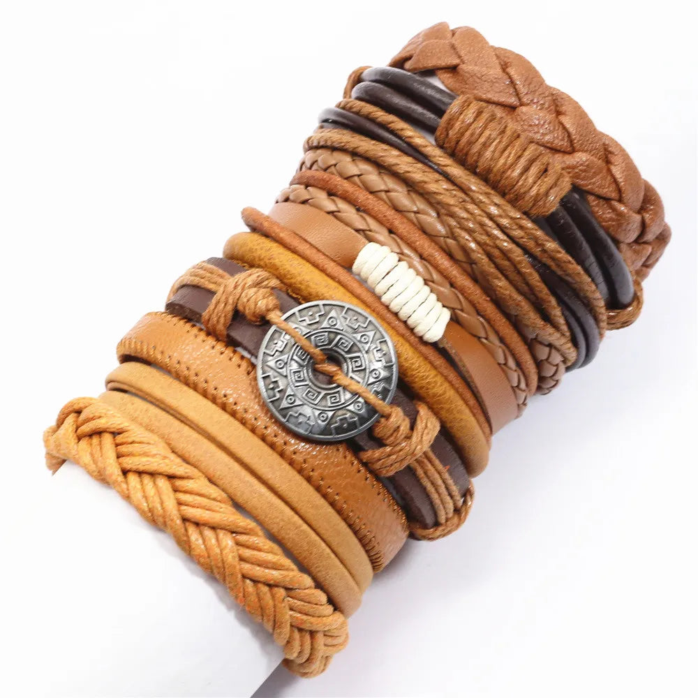 10 Pcs/set Black Wrap Woven, Handmade Mens  Bracelets. Male / Female Leather Bracelets.
