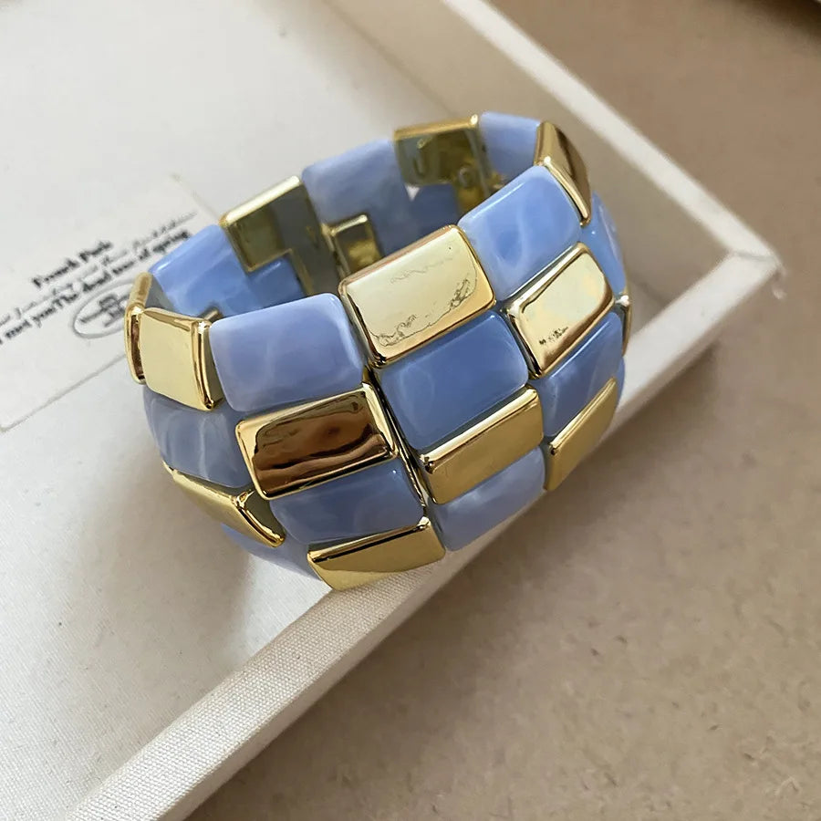 Acrylic Square Splicing Geometric Round Bangles for Women.   European and American Fashion,  Simple Bracelet Hand Jewelry Sense.. GREEN  and BLUE are both gone.  Don't wait too long....I love this bracelet!!!