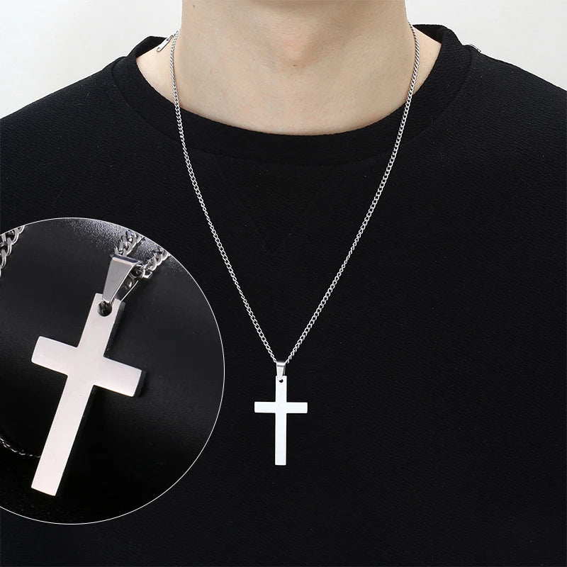 Fashion Stainless Steel Cross Pendant Necklace For Women /Men Link Chain Charm Necklace.  Boys /Girls Jewelry Gift.    Bllck is gone but silver and gold are available.