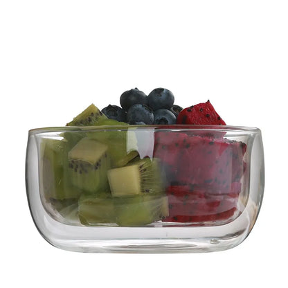 YWDL 300/500ml Clear Double Layer Glass Bowl Heat-resistant Fruit Salad Bowl  Kitchen Glassware For Soup Cereal Dessert Bowls
