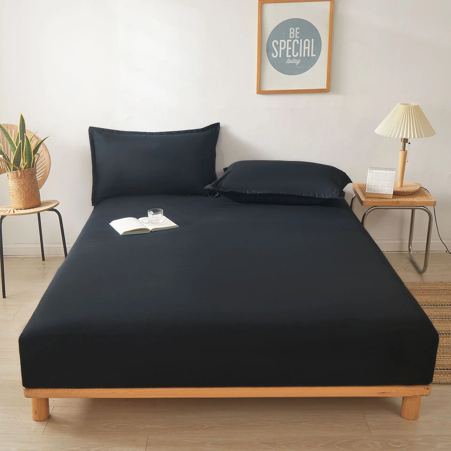 3pcs Cotton Fitted Bed Sheet Set (1 Fitted Sheet + 2 Pillowcases) Breathable.  Soft,   Mattress Cover with Pillow Covers