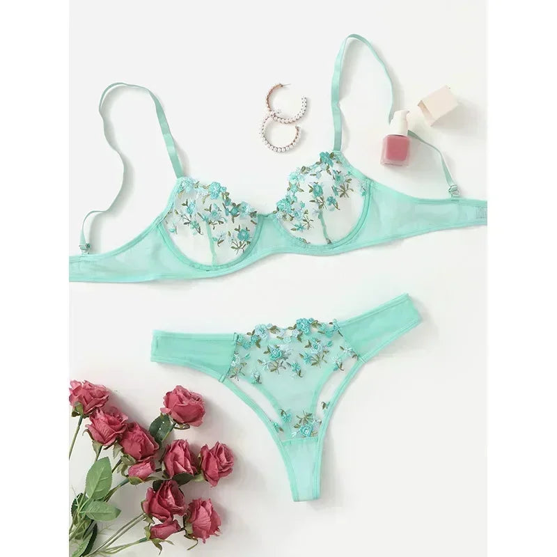 New Sexy Lace Floral Lingerie Set,  Women's Underwear  with Transparent Bra