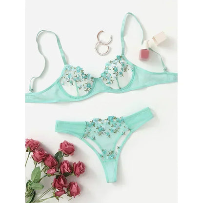 New Sexy Lace Floral Lingerie Set,  Women's Underwear  with Transparent Bra