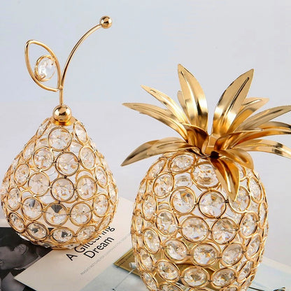 1pc Gold Crystal Pineapple Ornament Artificial Fruit Figurine Tabletop Centerpiece For Home Decor.  Low stock on the Pear.