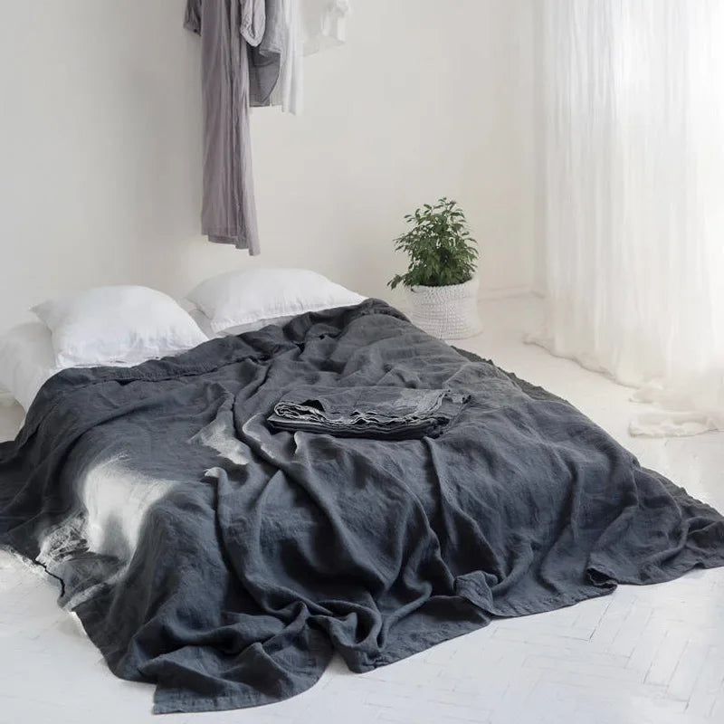 3PCS 100% Washed Linen Sheet Set Natural Flax Bed Sheets 2 Pillowcases Breathable, Soft Farmhouse Bedding,  Bedsheet Flat Sheet