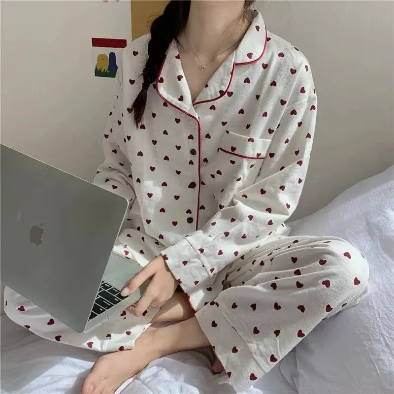 Large Size Sexy Nightwear  FOR Women.   Sleepwear FOR Autumn and Winter, Cardigan Home Wear Peach Heart Long Sleeves.