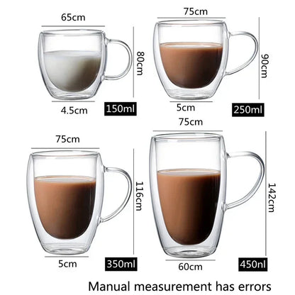 Heat Resistant Double Walled Glass Cup 80-650Ml Beer Milk Coffee Water Cups.  Transparent Cup,   Glass Drinkware Mug Set
