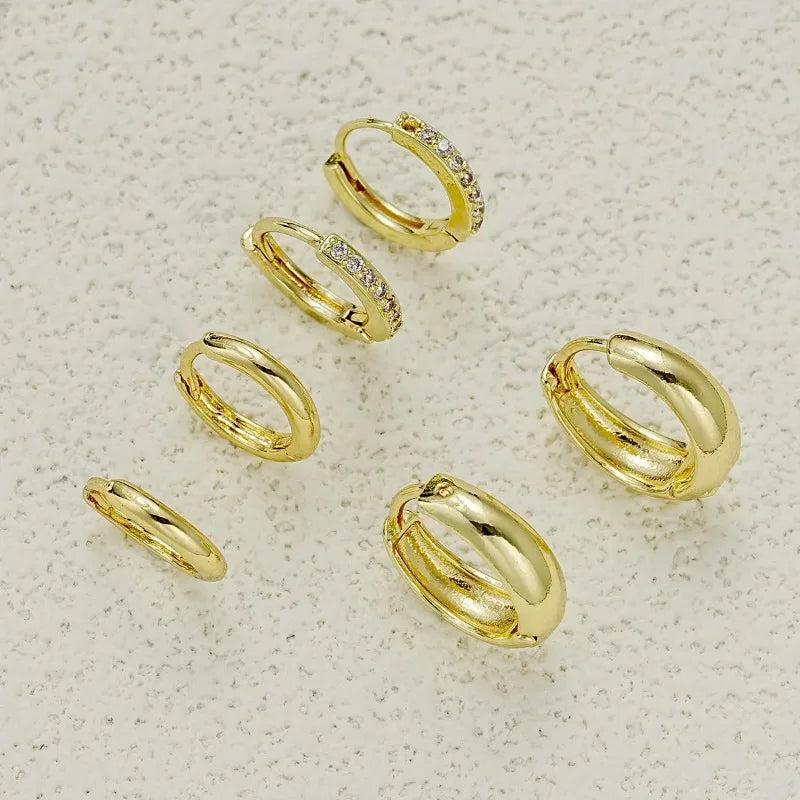 3 Pairs Stainless Steel Crystal Zirconia Hoop Earrings for Women Trendy Simple Gold Plated Circle Punk Earrings Piercing Jewelry