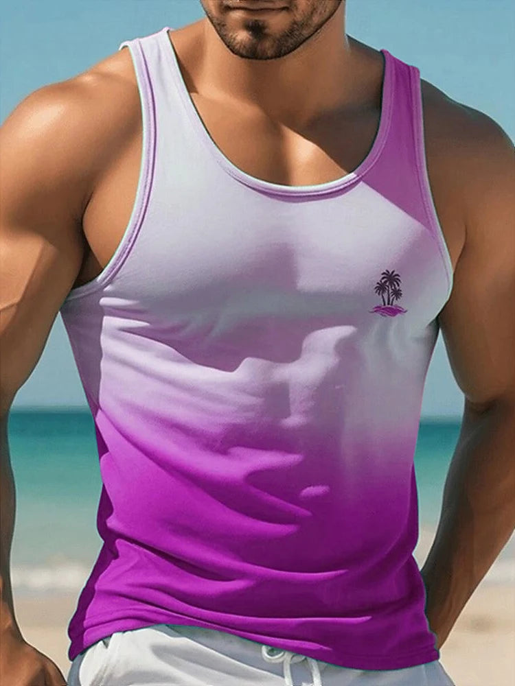 Summer Casual Men's Sleeveless T-shirts,One color bleeding into the next (in a gradient manner)and also VACATION Pictures/Island scenes and  Hawaiian  Land-scapes. Fashion O-Neck,  Tank Top for  Outdoor Beach or just loungin