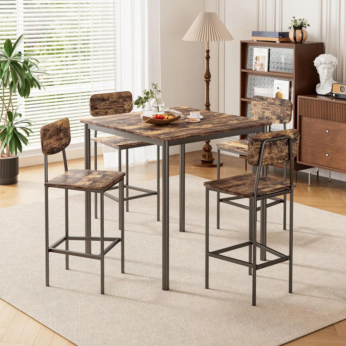 Kitchen Table and  4 Chairs, 5 Piece Dining Table Set, Sturdy,  Industrial Space -Saving, Dinette Set for Pub, Family, Customized