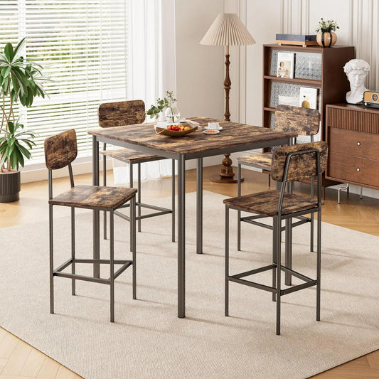 Kitchen Table and  4 Chairs, 5 Piece Dining Table Set, Sturdy,  Industrial Space -Saving, Dinette Set for Pub, Family, Customized