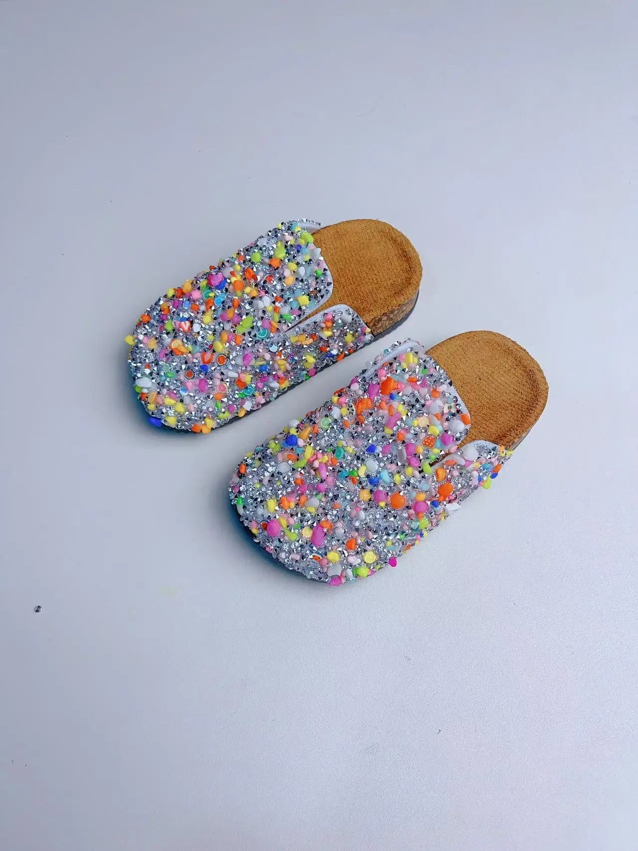 Summer Bling Children's Slippers,  PU Buckle Cork Slippers For Child /Girls with  Anti -Slip Flat Outdoor Kids clogs