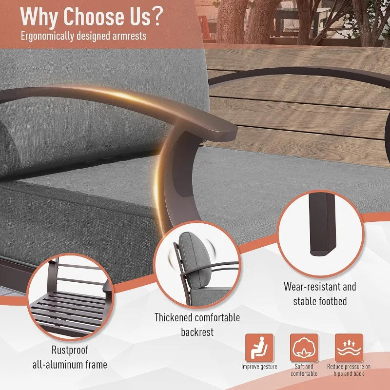 Aluminum Patio Furniture Set,  4-Seat Modern Metal Outdoor Conversation Sets w/45in Propane Fire Pit Table, Loveseat Sofa