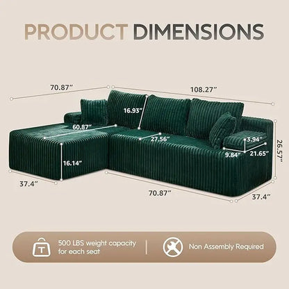 Modular L-Shaped 3-Seat Sectional | Memory Foam with Deep Seating with Storage Module| Living Room Sofa