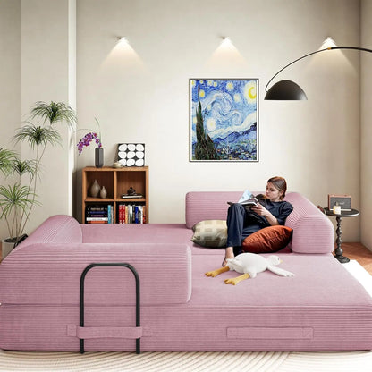79" Convertible Sofa Bed, Boneless Corduroy Sleeper,  Foldable Modular Couch, Memory Foam Compressed Sofa in A Box, Customized