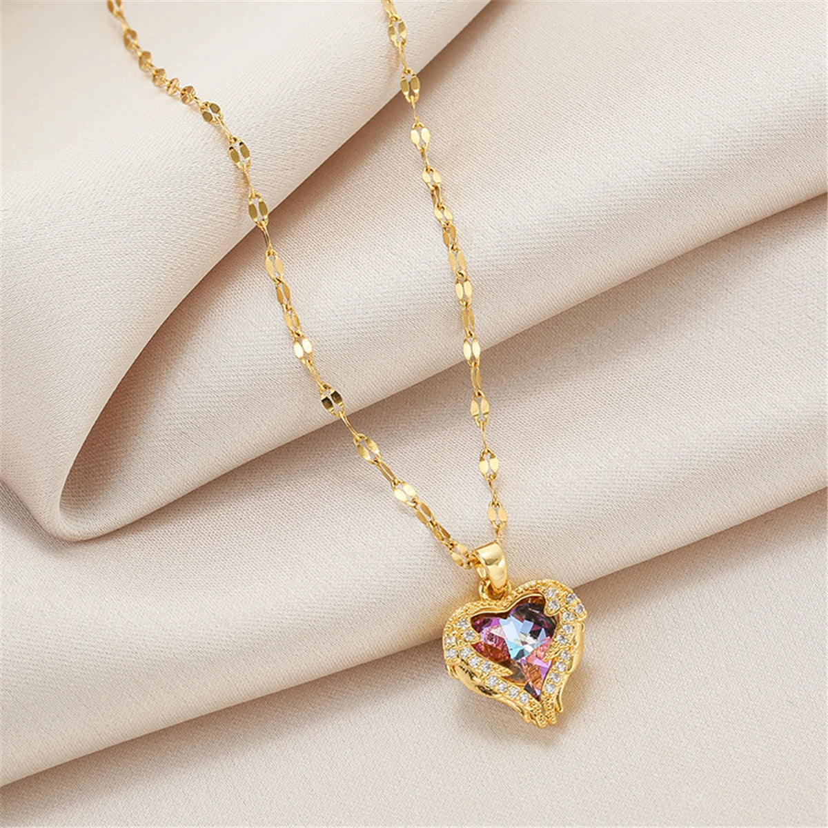 Top Luxury Colorful Crystal Ocean Heart Pendant Necklace For Women Stainless Steel Jewelry The Perfect MOTHERS DAT Gift