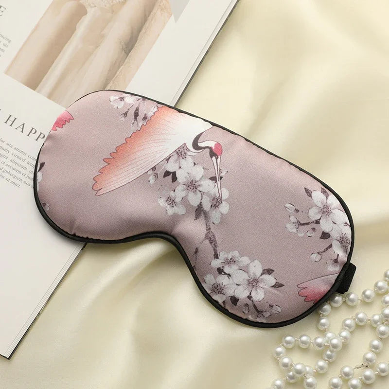 Silk Sleeping Eye Mask Cover For Women /Men.   Printed  Eyepatch,  Crane Blindfold,  Portable Sleep Night Mask,  Relax with Soft Eye Pad,
