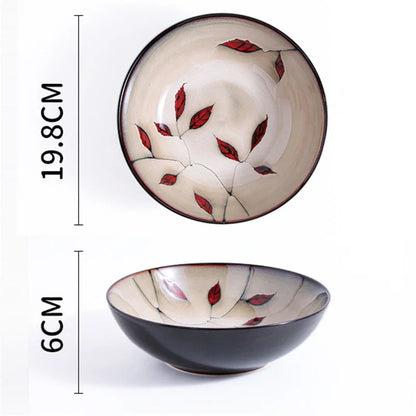 Japanese rural ceramic tableware Vine leaf soup bowl Lamian Noodles bowls Hot vegetable bowls Cover and pour rice bowl bowl set