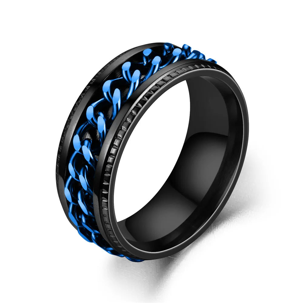 Spinning Anxiety Rings Free Shipping Items For Men Titanium Steel Rotatable Chain Fidget Joint Ring Jewelry Anillos De Hombres
